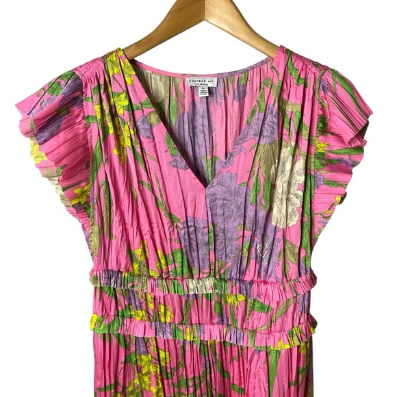 Current Air Botanical Motif Floral Pleated Midi Dress Pink Size Medium - Picture 3 of 8